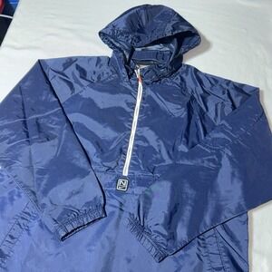 Vintage Nike Jacket Mens Large Navy Hooded Windbreaker Center Swoosh 90s 1/2 Zip